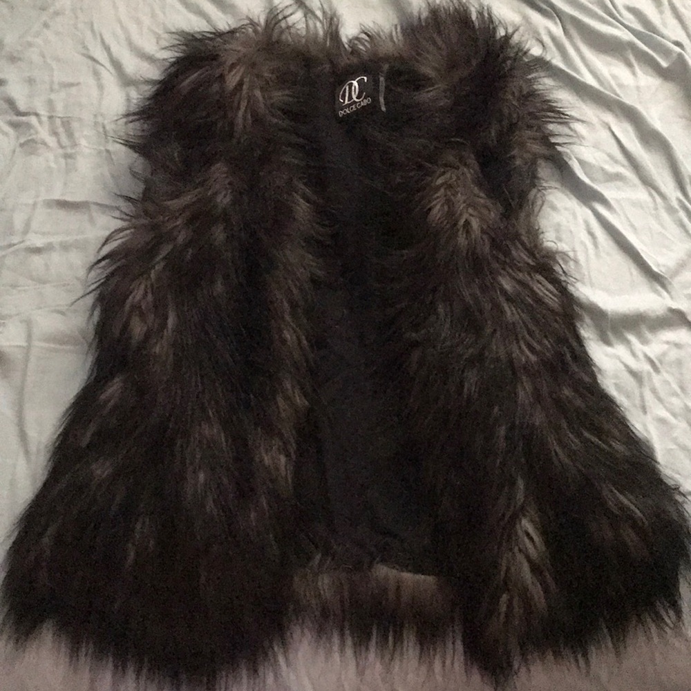 Dolce Cabo Black and Gray Faux Fur Vest